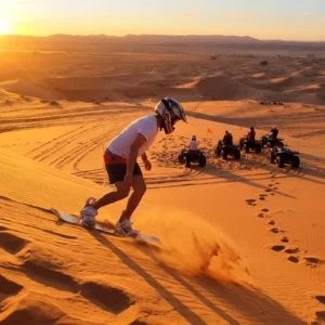 Sandboard au coucher du soleil, quad et dîner barbecue marocain avec visite du canyon – Agadir